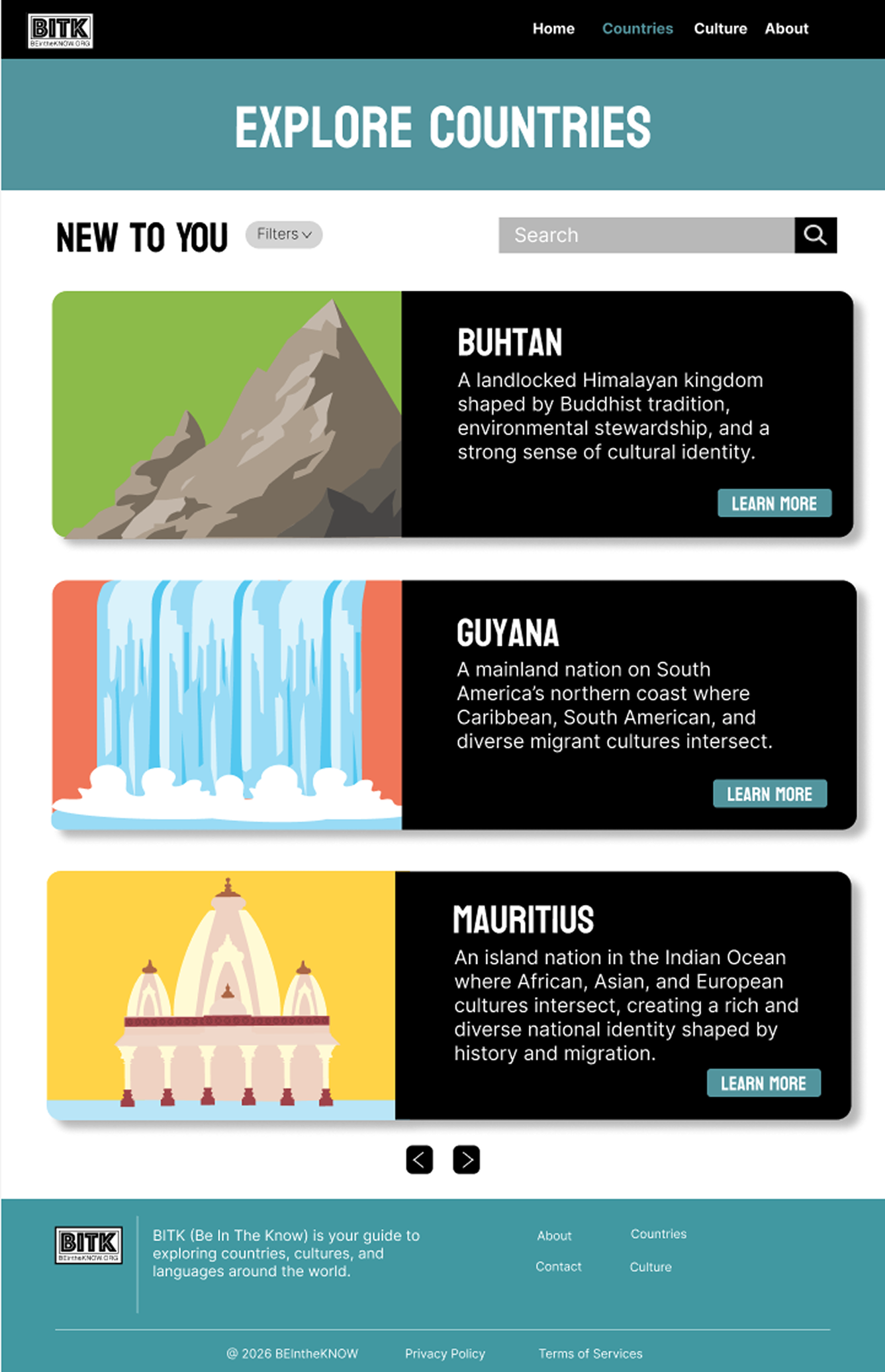 BITK explore countries page